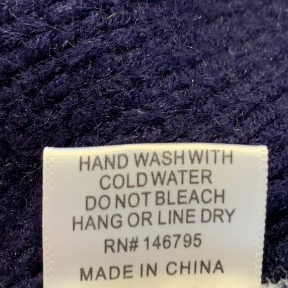 Women's Small Cable Knit Blue Pom Contrast Pullover Oversized Joyful Times - Picture 5 of 7